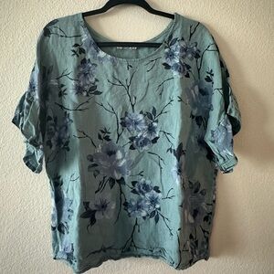 Floral Print Women's Blouse - Blue